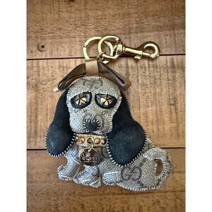 Gucci Key Chain Women's Brown GG Canvas Leather Dog Bag Charm Made Italy